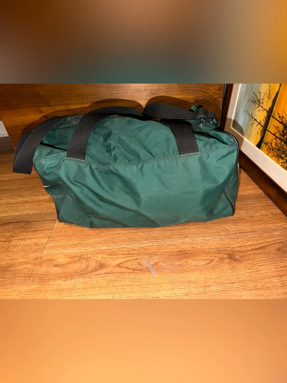 Nike Green Duffel Bag with Blue and White Logo